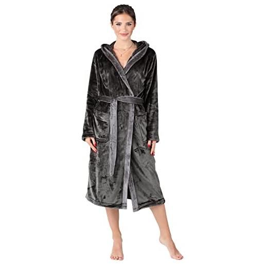 Bellivalini accappatoio vestaglia donna con cappuccio e cintura blv50-168 (grafite/grigio, xl)