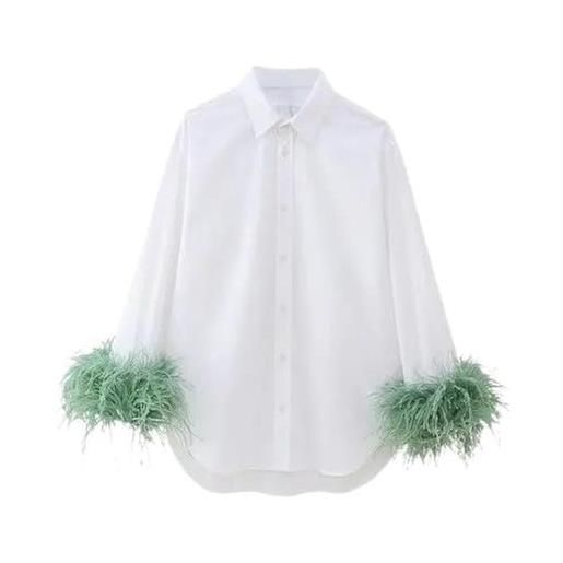 Generic camicia da donna con piume sciolte casual di nuova moda in stile europeo e americano-bianca-m