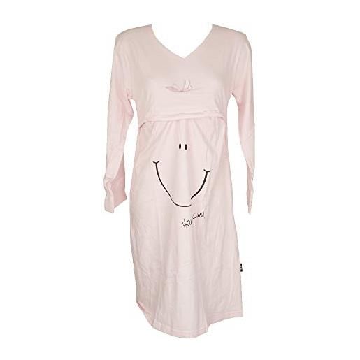 Happy People camicia da notte donna cotone manica lunga scollo v per allattamento 3261, 143 rosa, xxl