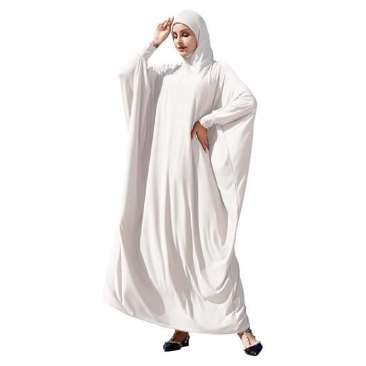 Odizli abito da preghiera musulmano ramadan maxi hijab con tasca islamic dubai abaya full cover abaya abaya, bianco, taglia unica