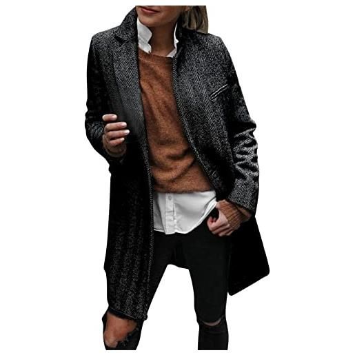 OnaiC cappotto di lana classico da donna - cappotto in tweed senza cappuccio, lunghezza media, per lavoro, ufficio, nero , m