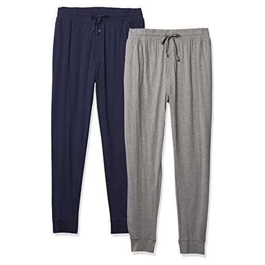Fruit of the Loom pantaloni da jogging in jersey (1 e 2 confezioni) pigiama, grigio mélange/blu navy, xl uomo