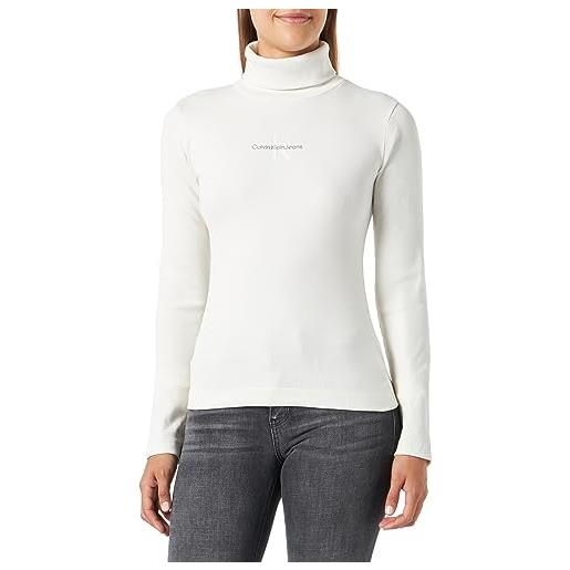 Calvin Klein Jeans maglietta maniche lunghe donna monologo rib collo alto, bianco (ivory), xxl