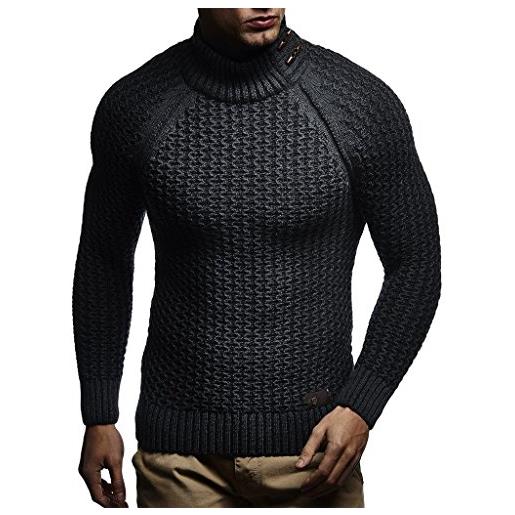 Leif Nelson dolcevita maglione uomo felpa a maglia ln-5295 nero antracite small
