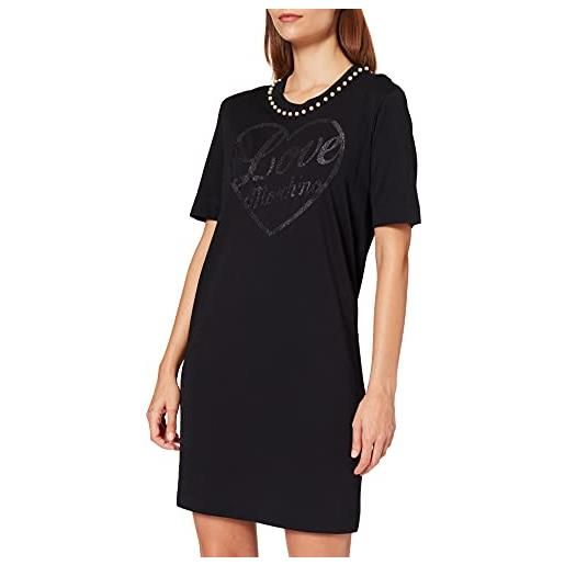 Love Moschino regular fit t-shirt dress short sleeves, trimmed with pearls around the neckline abito casual, nero, 40 donna