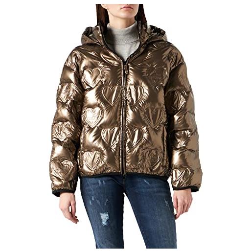 Love Moschino short padded jacket in logo thermo quilted nylon with detachable hood giacca, rosa cipria, 44 donna