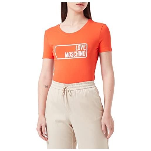 Love Moschino maniche corte in jersey di cotone elasticizzato con logo istituzionale t-shirt, colore: arancione, 48 donna