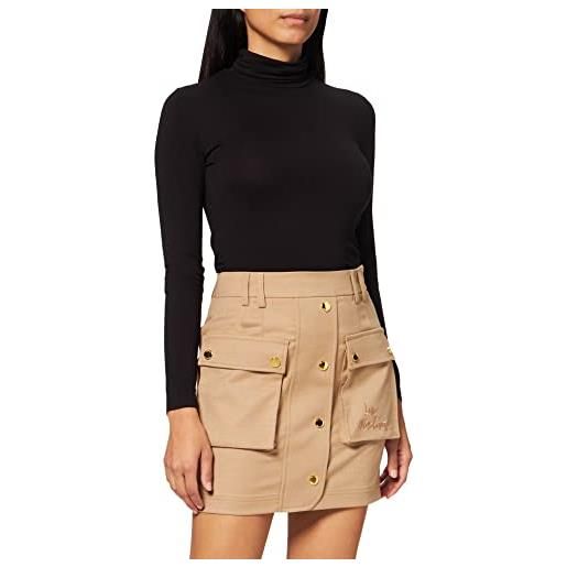 Love Moschino skirt with golden snap buttons and matching logo embroidery on front bellow pocket gonna, rust brown, 44 donna