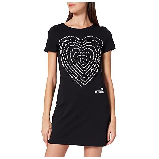 Love Moschino abito a-line con maniche corte, in jersey di cotone 30/1. Customized with calligram 3-d heart print and logo casual, nero, 52 donna
