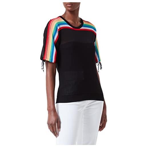 Love Moschino sweater inwith pleated stripes on shoulders and short sleeves adjustable by laces. Felpa, nero, 52 donna
