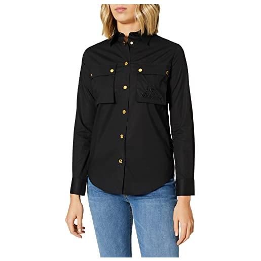 Love Moschino regular fit long-sleeved shirt with golden snap buttons and matching logo embroidery camicia, nero, 44 donna