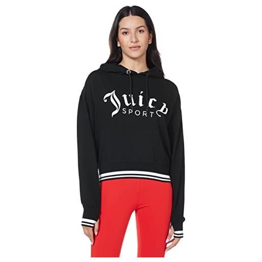 Juicy Couture cropped logo pullover hoodie felpa con cappuccio, nero scuro, s donna