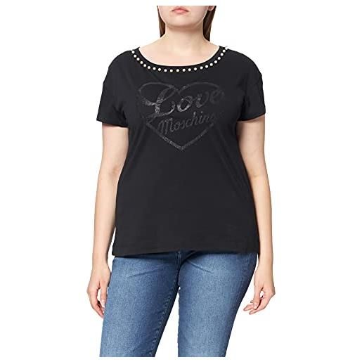 Love Moschino boxy fit short sleeved t-shirt, trimmed with pearls on along the neckline, nero, 54 donna
