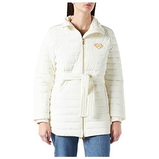 Love Moschino belted nylon synthetic down jacket with golden heart embroidery giacca, bianco, 46 donna