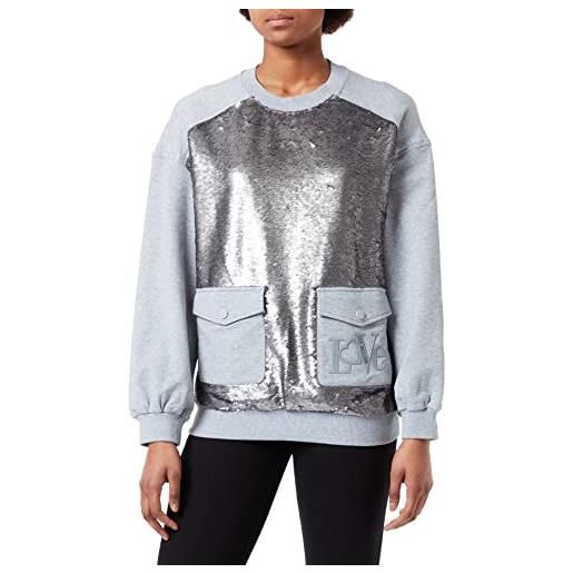 Love Moschino opaque paillettes sweatshirt maglia di tuta, grigio chiaro melange, 44 donna