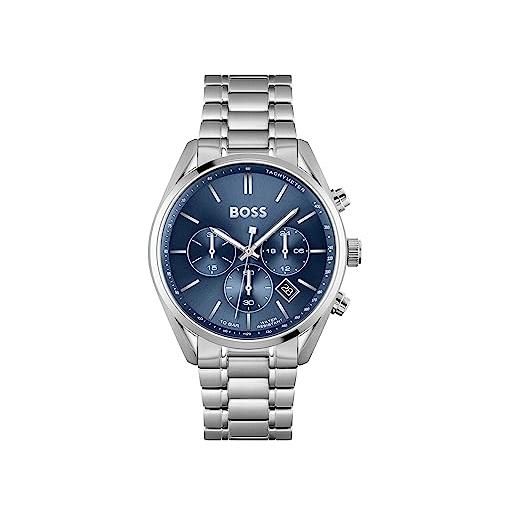 BOSS orologio con cronografo al quarzo da uomo collezione champion con cinturino in acciaio inossidabile o pelle blu 1 (blue)