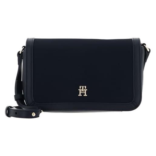 Tommy Hilfiger th essential s flap crossover aw0aw15700, borse a tracolla donna, blu (space blue), os
