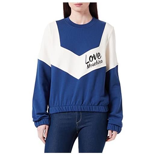 Love Moschino regular fit long-sleeved roundneck with contrast color inserts sleeves and italic logo maglia di tuta, blue white, 46 da donna