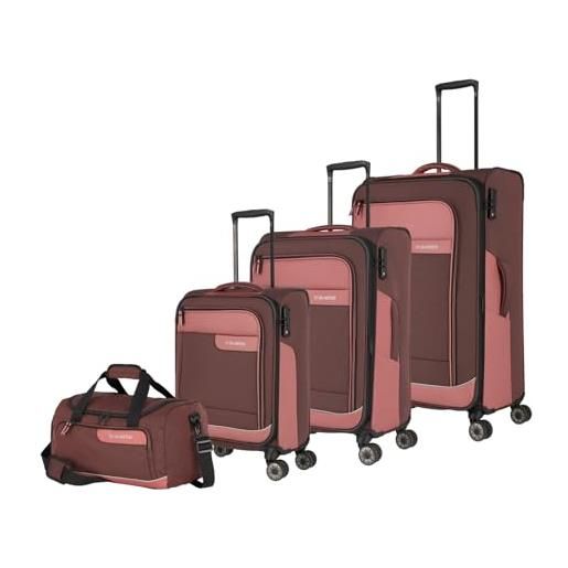 travelite viia 4w l/m/s borsa da via, bagagli- set di bagagli, trolley set (l/m/s) + borsa da viaggio, rosa primaverile (rossa)