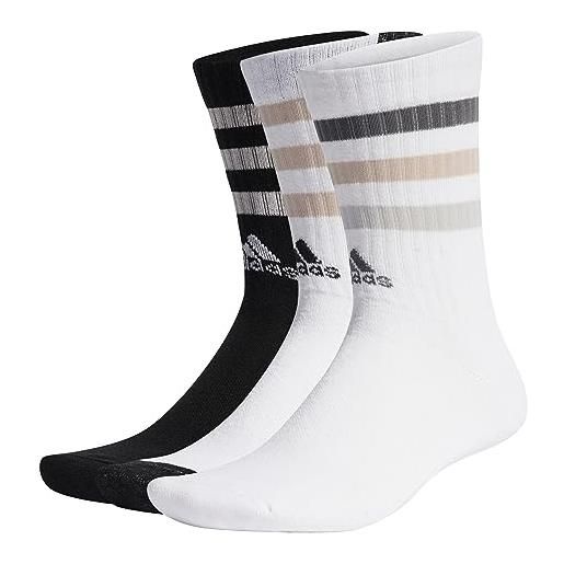 Adidas, bold 3-stripes cushioned, calzini (3 paia), bianco/nero/bianco, ks, unisex-adult