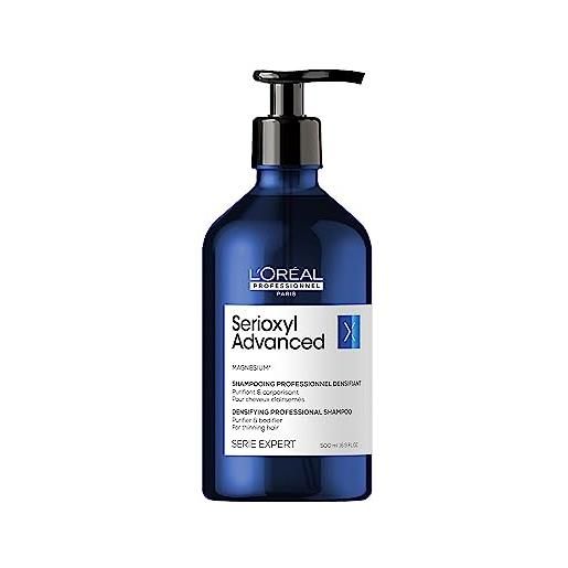 L'Oréal Professionnel Paris shampoo purificante e densificante, per capelli assottigliati, chioma più folta, con magnesio, purifier & bodifier, serioxyl advanced, 500 ml