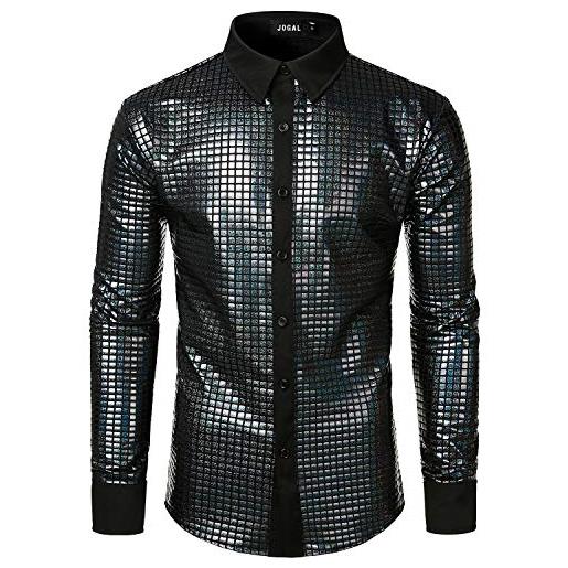 Caxndycing Punk Camicia da uomo in stile retrò, Steampunk, a maniche lunghe, in pelle, con bottoni, per business, matrimoni, feste, punk, abbigliamento gotico, rivetto o anello, decorazione top, in