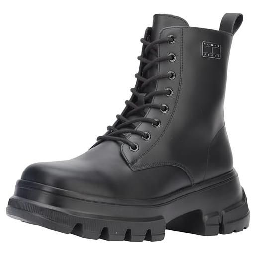 Tommy Jeans tjw chunky leather boot en0en02503, stivaletto medio donna, nero (black), 41 eu