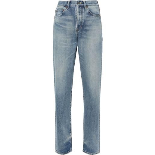 Saint Laurent jeans a vita alta con effetto vissuto - blu