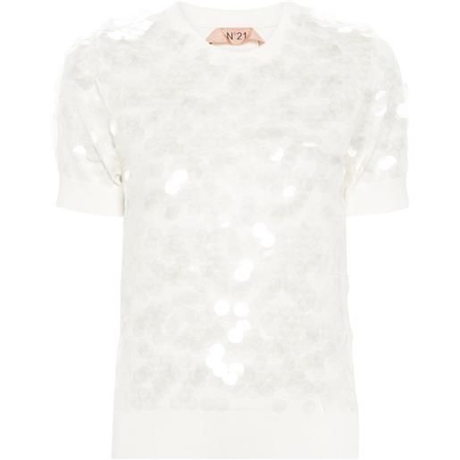 Nº21 t-shirt con paillettes - bianco