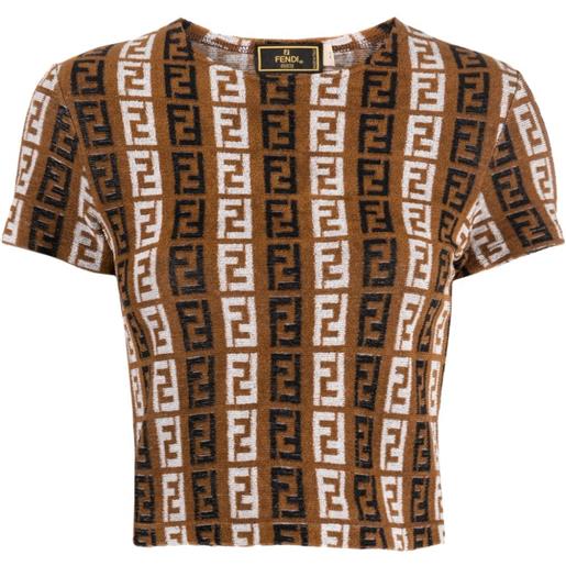 Fendi Pre-Owned - t-shirt crop con stampa zucca - donna - nylon/cotone - taglia unica - marrone