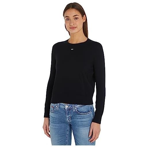 Tommy Jeans pullover donna essential crew neck pullover in maglia, nero (black), l