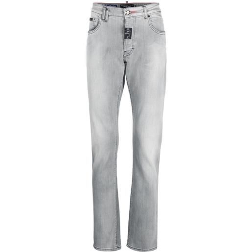 Philipp Plein jeans dritti con applicazione logo - grigio