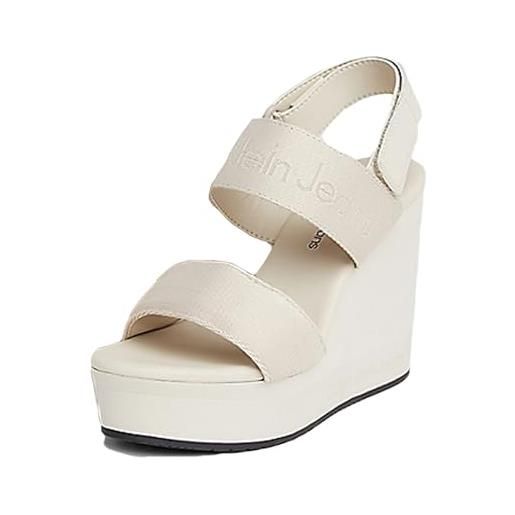 Calvin Klein Jeans wedge sandal webbing in mr yw0yw01360, zeppa donna, bianco (bright white), 41 eu
