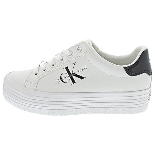 Calvin Klein Jeans sneakers donna bold lace con zeppa, bianco (bright white/black), 36
