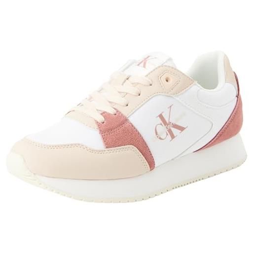 Calvin Klein Jeans runner low lace mix ml btw yw0yw01436, sneaker da corsa donna, bianco (bright white/whisper pink), 40 eu