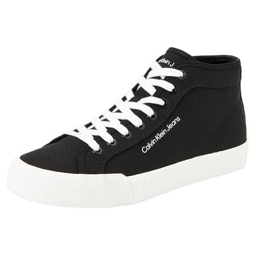 Calvin Klein Jeans sneakers vulcanizzate uomo skater mid laceup scarpe, nero (black/bright white), 45