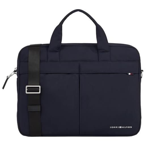 Tommy Hilfiger borsa laptop uomo signature computer bag impermeabile, blu (space blue), taglia unica