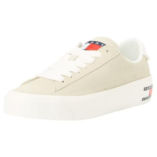 Tommy Jeans tjw vulc flatform suede sneaker en0en02519, vulcanizzate donna, beige (bleached stone), 39 eu