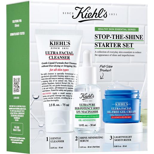 KIEHL'S stop-the-shine starter set cofanetto antimperfezioni, gel detergente viso, gel viso idratante, siero viso antimperfezioni