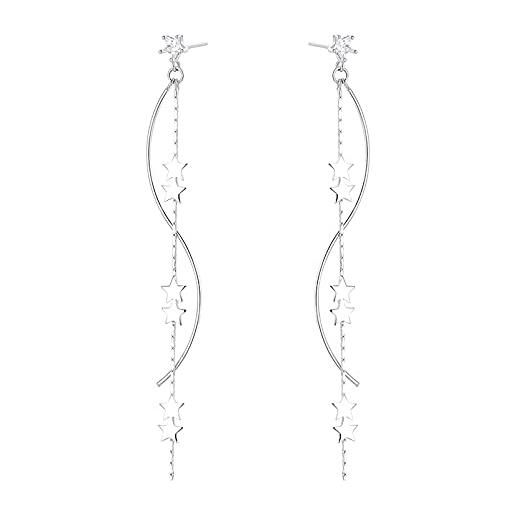 SLUYNZ 925 argento star orecchini pendenti catena per le donne ragazze adolescenti curva pendente orecchini lunghi orecchini stella nappa (a-silver)