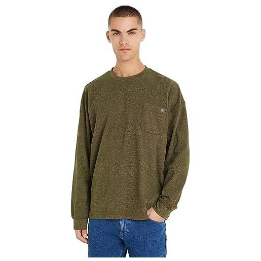 Tommy Jeans felpa uomo relaxed waffle senza cappuccio, verde (drab olive green), s