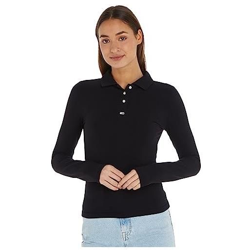 Tommy Jeans tjw bby essential ls polo dw0dw16372 maniche lunghe, nero (black), xl donna