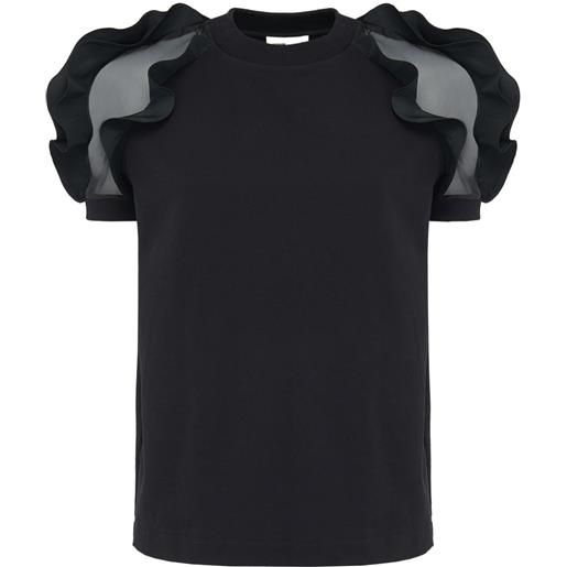 Alexander McQueen t-shirt con ruches semi trasparente - nero