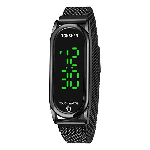 TONSHEN unisex fashion orologio acciaio inossidabile led digitale elettronico orologi da polso controllo touch (nero)
