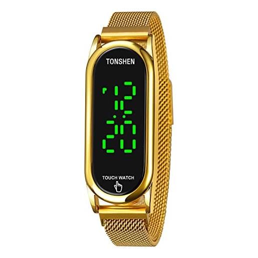 TONSHEN unisex fashion orologio acciaio inossidabile led digitale elettronico orologi da polso controllo touch (oro)