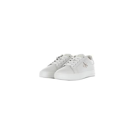 Calvin Klein Jeans sneakers con suola preformata uomo classic fluo contrast scarpe, bianco (white/ancient white), 46 eu