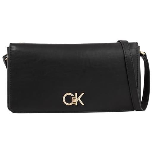 Calvin Klein re-lock double gusette k60k611336, borse a tracolla donna, nero (ck black), os