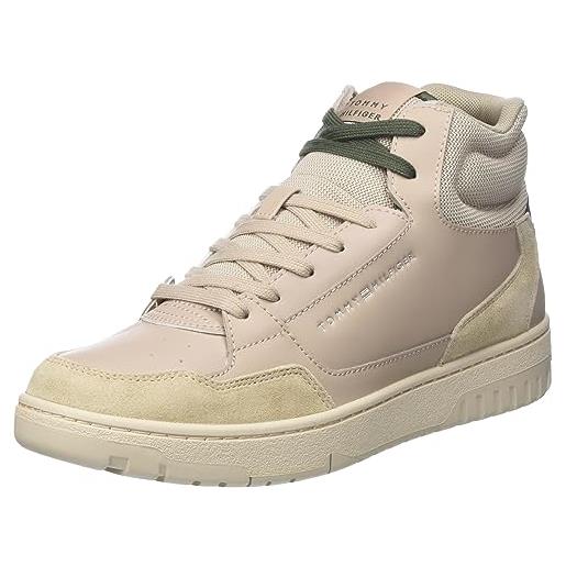 Tommy Hilfiger sneakers con suola preformata uomo basket core midcut scarpe, beige (cashmere creme), 40 eu