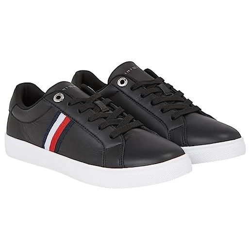 Tommy Hilfiger sneakers con suola preformata donna essential stripes court scarpe, nero (black), 36 eu