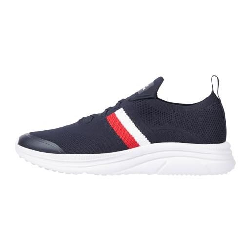 Tommy Hilfiger modern runner knit stripes ess fm0fm04798, sneaker da corsa uomo, nero (black), 42 eu
